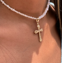 Load image into Gallery viewer, Cross Pendant on Pearl Choker
