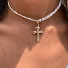 Load image into Gallery viewer, Cross Pendant on Pearl Choker
