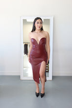 Load image into Gallery viewer, Burgundy Vegan Leather Midi
