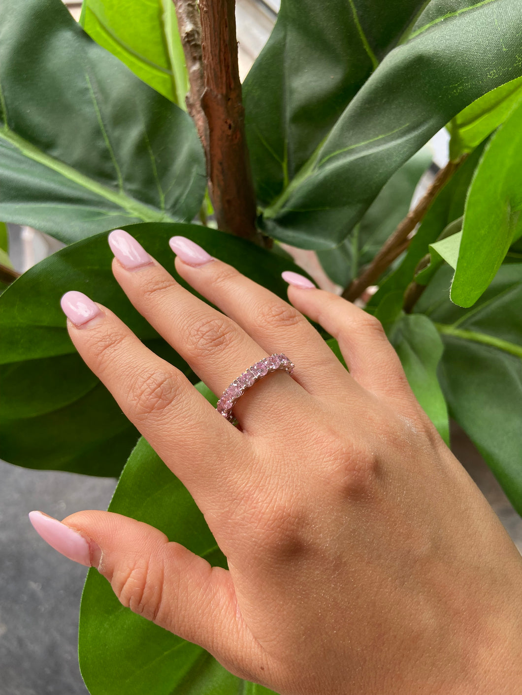 Cut Silver Eternity Ring // Pink