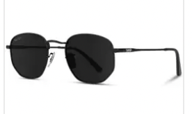 Bexley - Geometric Retro Round Polarized Hexagonal Sunglasses Black Frame/Black Lens